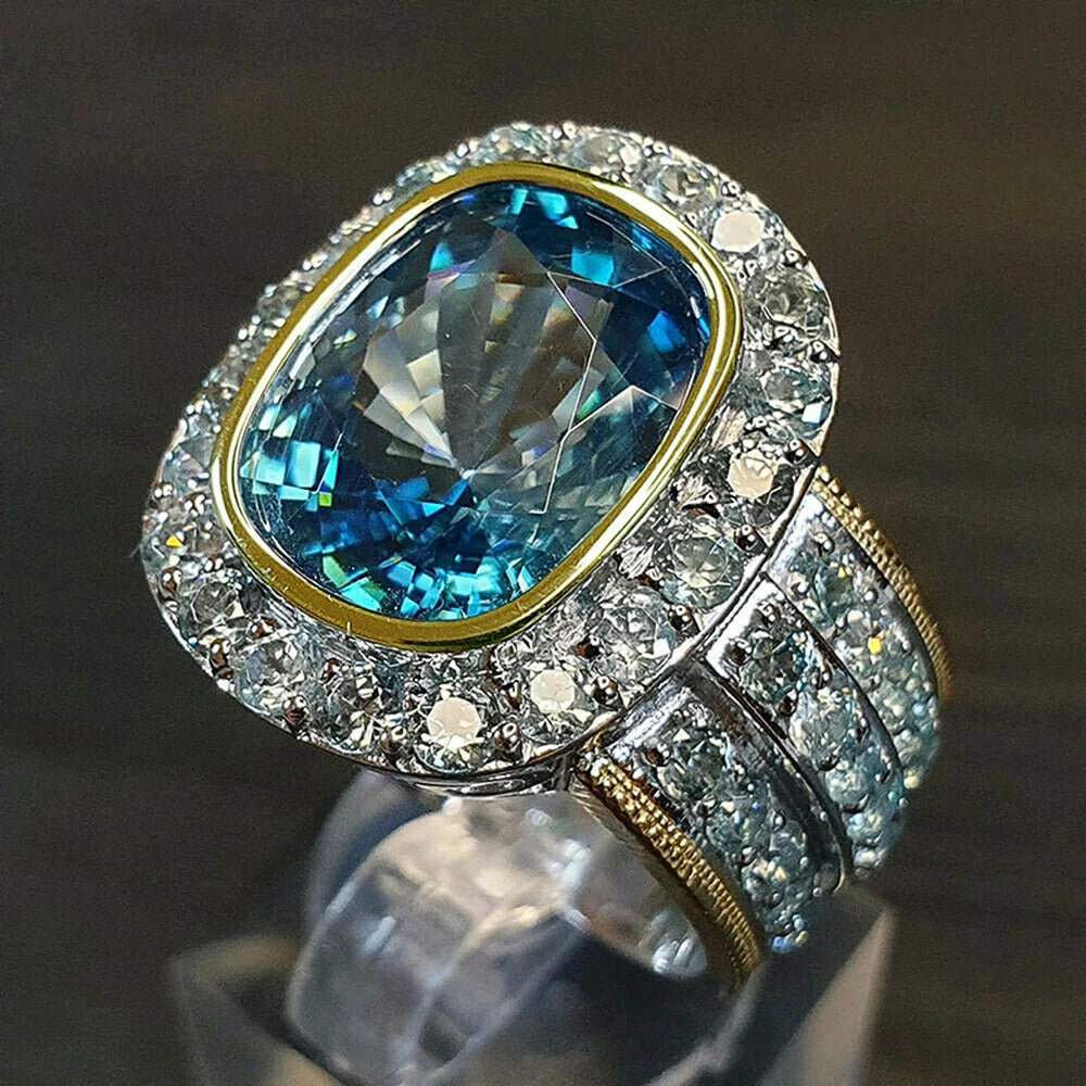 Aquamarine Halo Ring