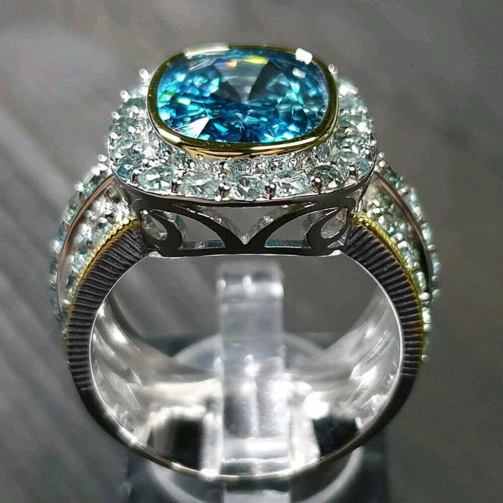 Aquamarine Halo Ring