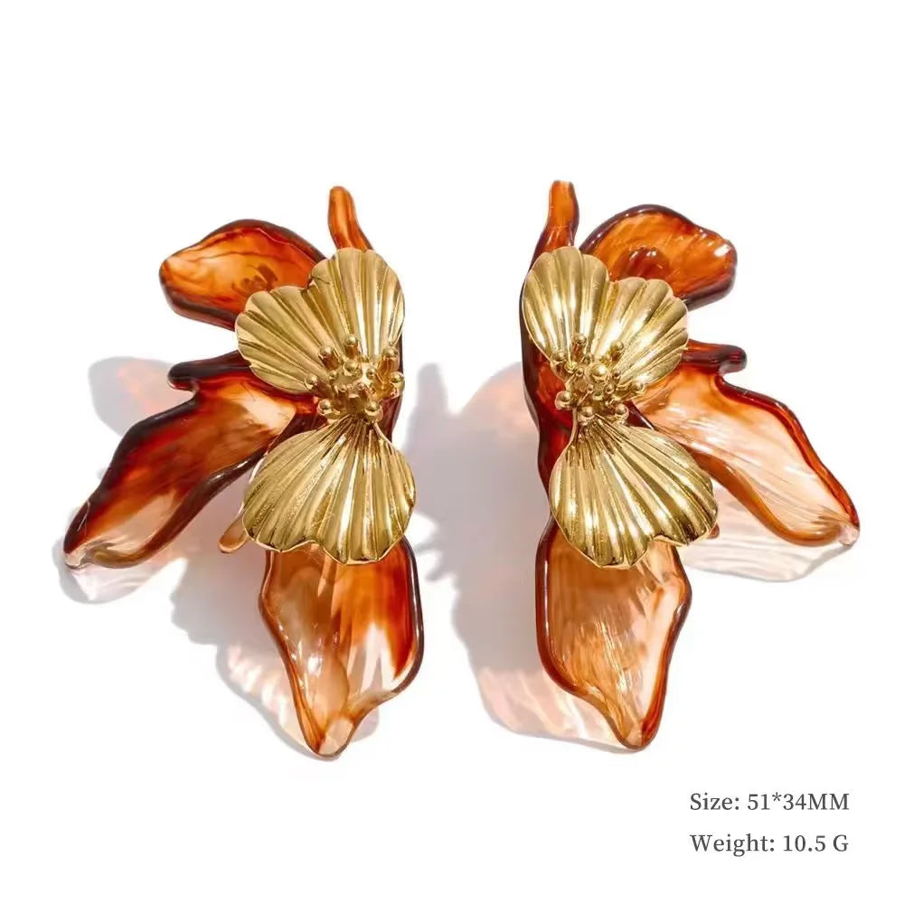 Hibiscus Bloom Earrings in Amber