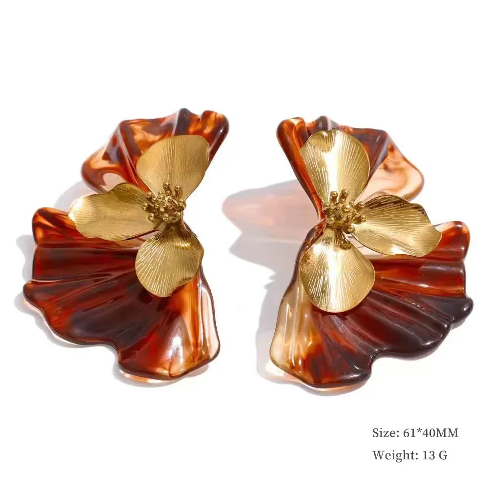 Magnolia Bloom Earrings in Amber