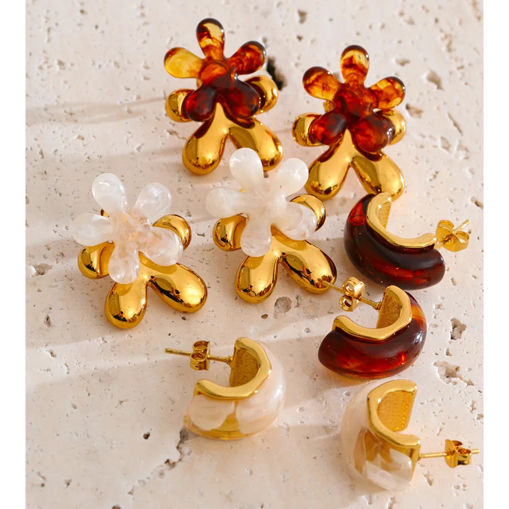 Tortoise & Cream Earrings, flower and hoops