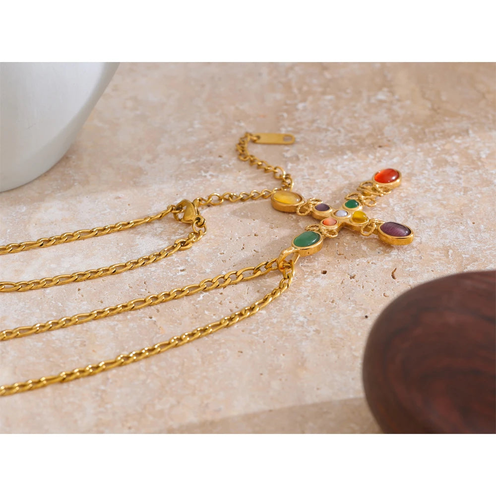 Byzantine Stone Cross Necklace