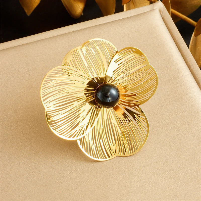 Camellia Bloom Ring with black center