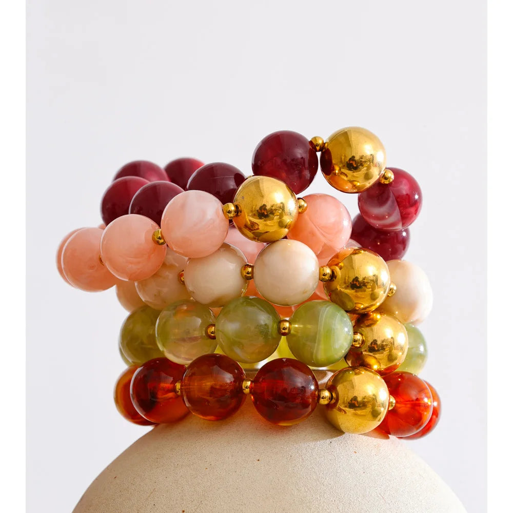 Bonbon bead bracelets stacked