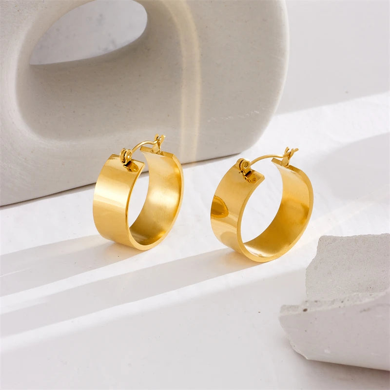 Wide Huggie Hoops