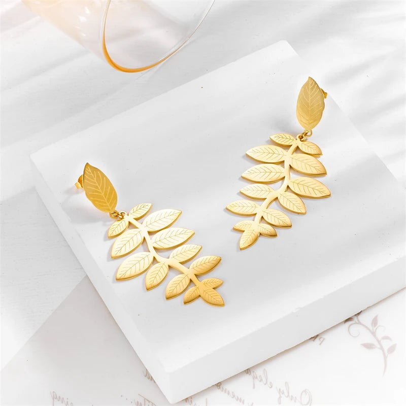 Golden Laurel Earrings, side view