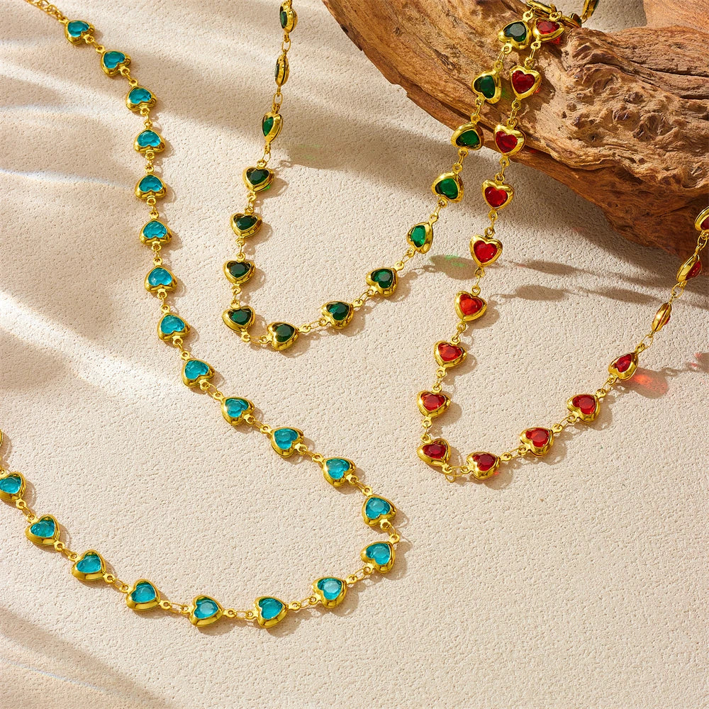 Amore Heart Necklace & Bracelet Set, three colors