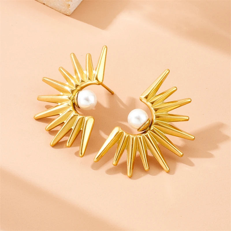 Sunburst Pearl Earrings, front view