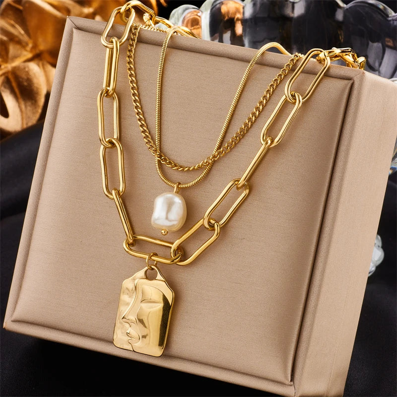 Pearl & Plate Layered Necklace
