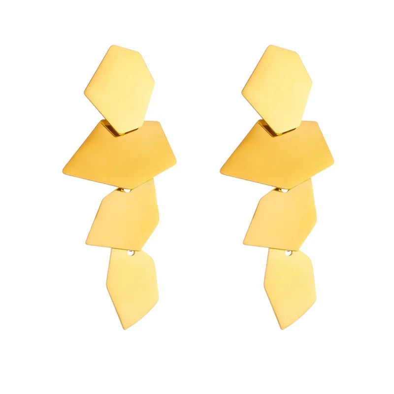 Golden Facet Drop Earrings on white