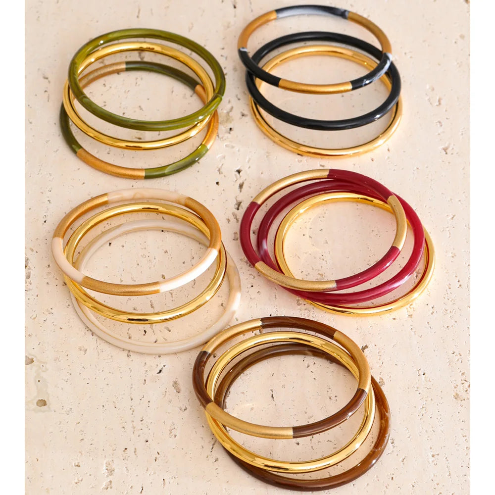 Wine & Gold Bangle Trio, several colors stacked