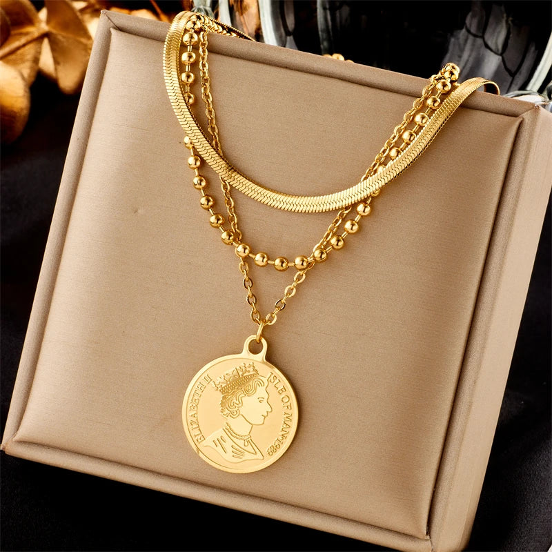Serpentine Portrait Layered Necklace
