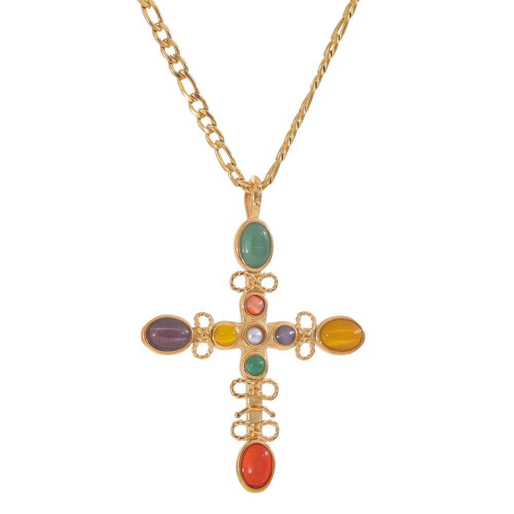 Byzantine Stone Cross Necklace