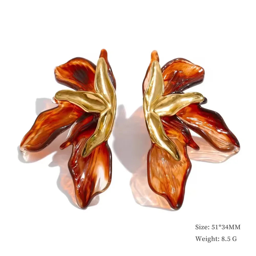 Iris Bloom Earrings in Amber