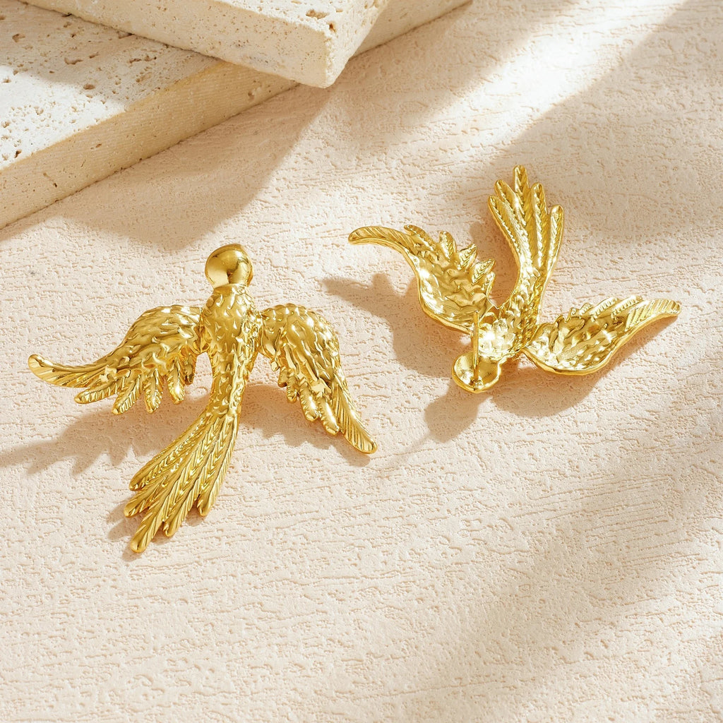 Gilded Phoenix Earrings, front and back