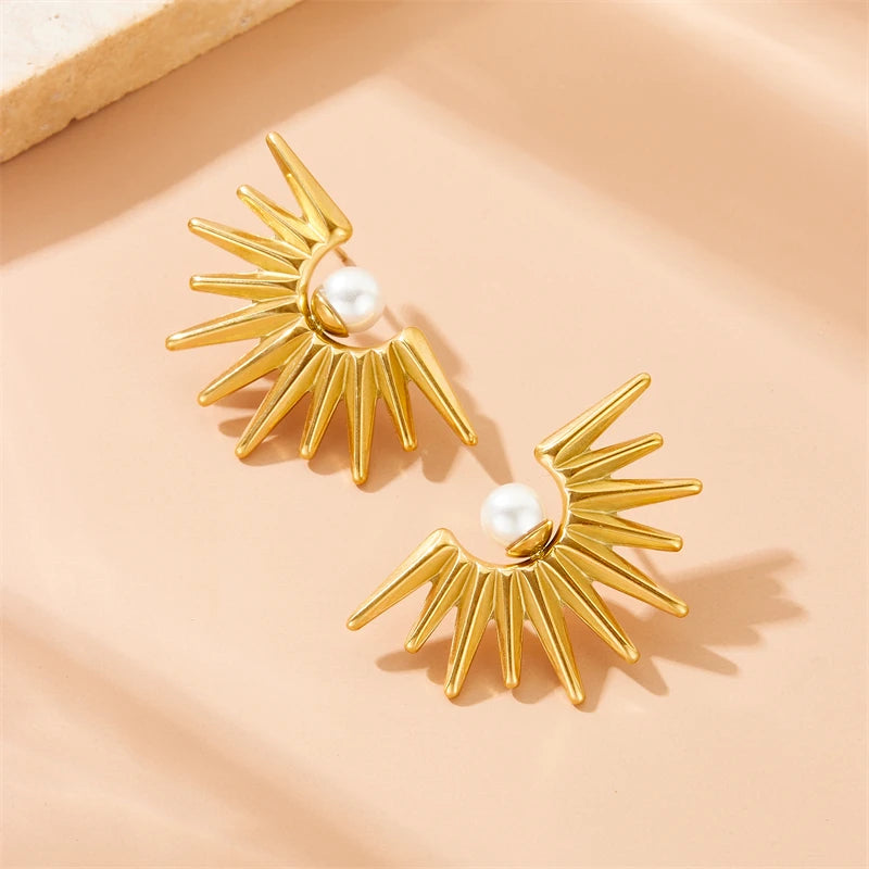 Sunburst Pearl Earrings, side view