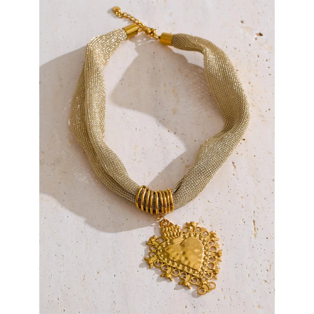 Gilded Heart Mesh Choker on stone