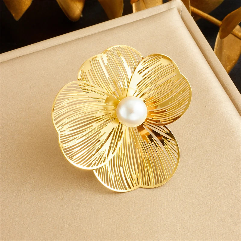 Camellia Bloom Ring with pearl center