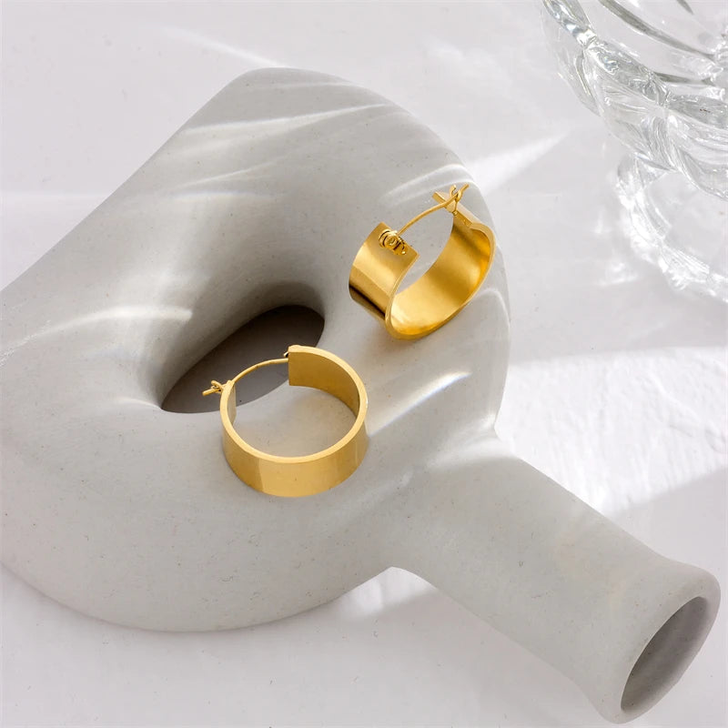 Wide Huggie Hoops