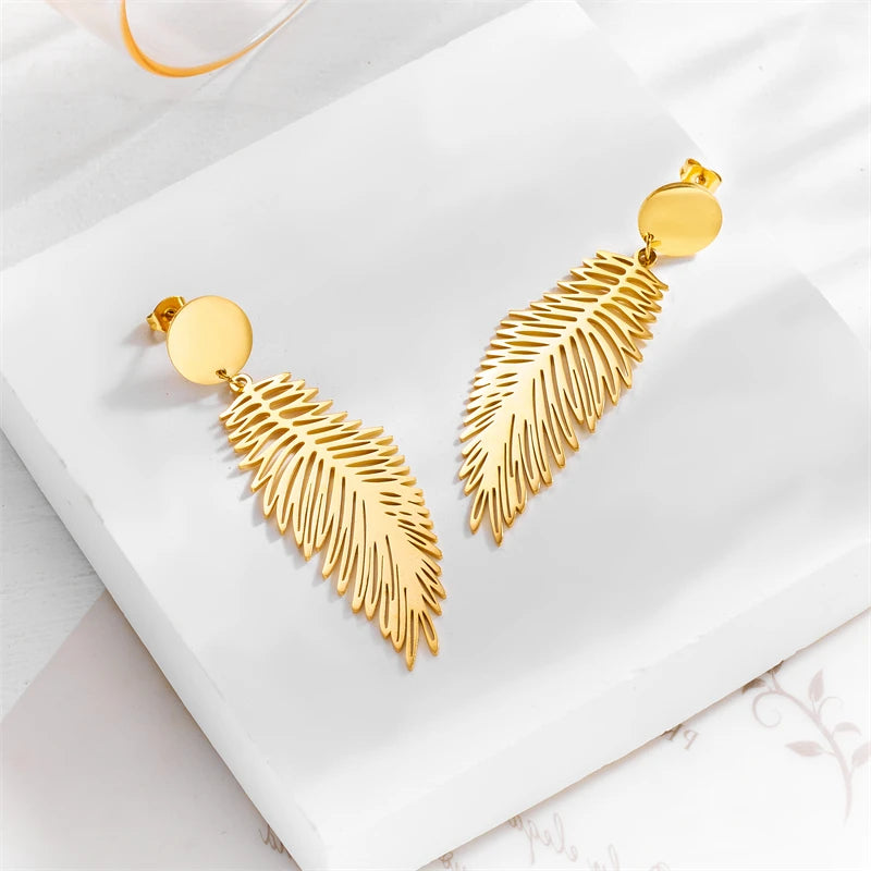 Gilded Plume Earrings feather detail
