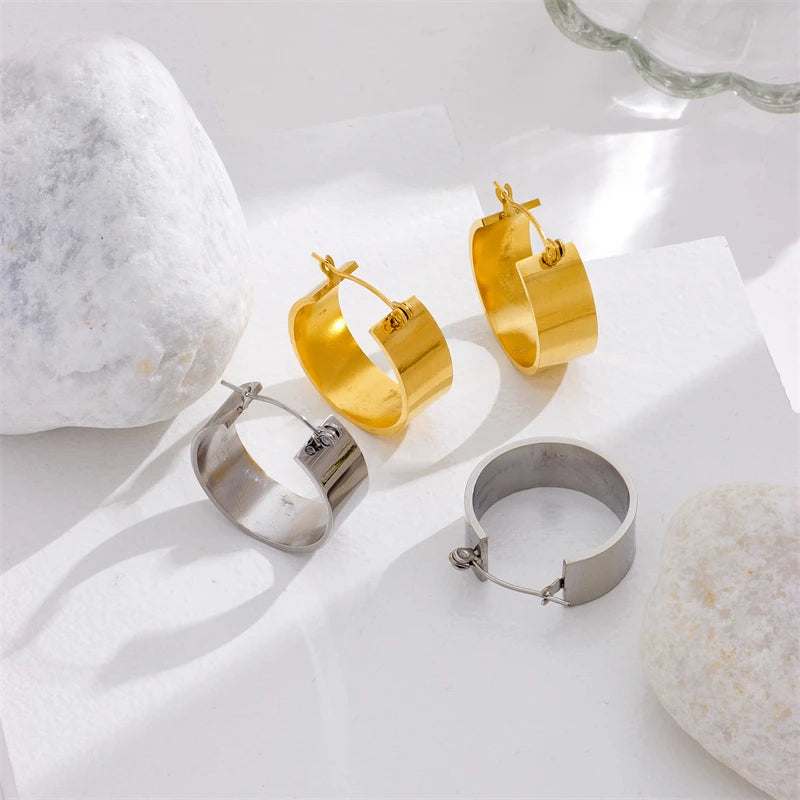 Wide Huggie Hoops