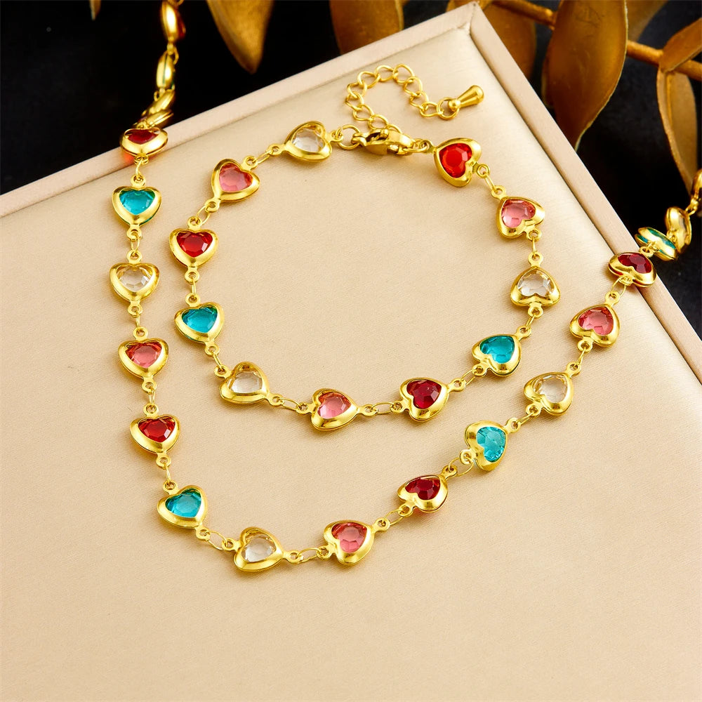 Amore Heart Necklace & Bracelet Set in Multicolor