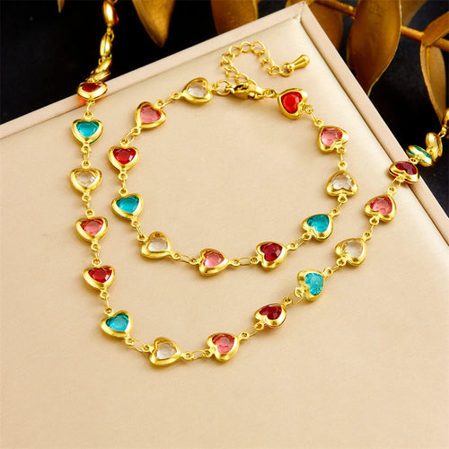 Amore Heart Necklace & Bracelet Set in Multicolor
