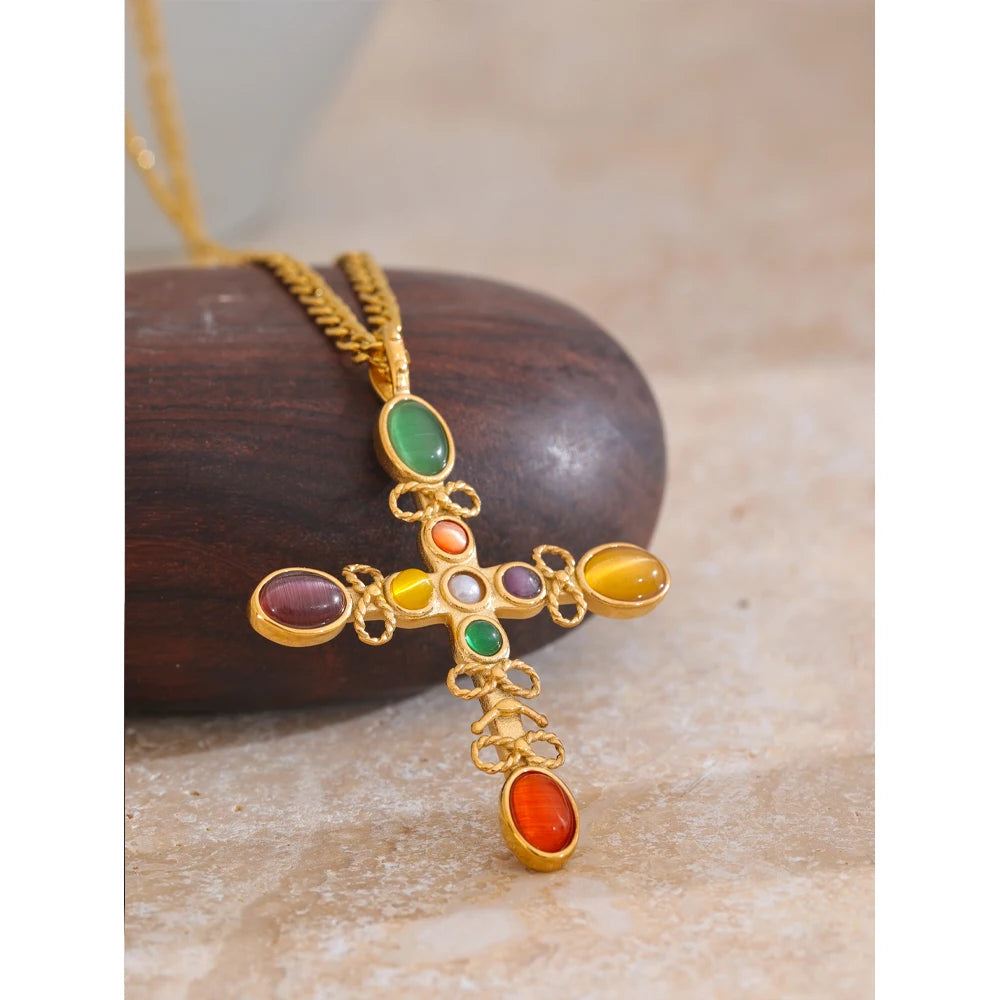 Byzantine Stone Cross Necklace