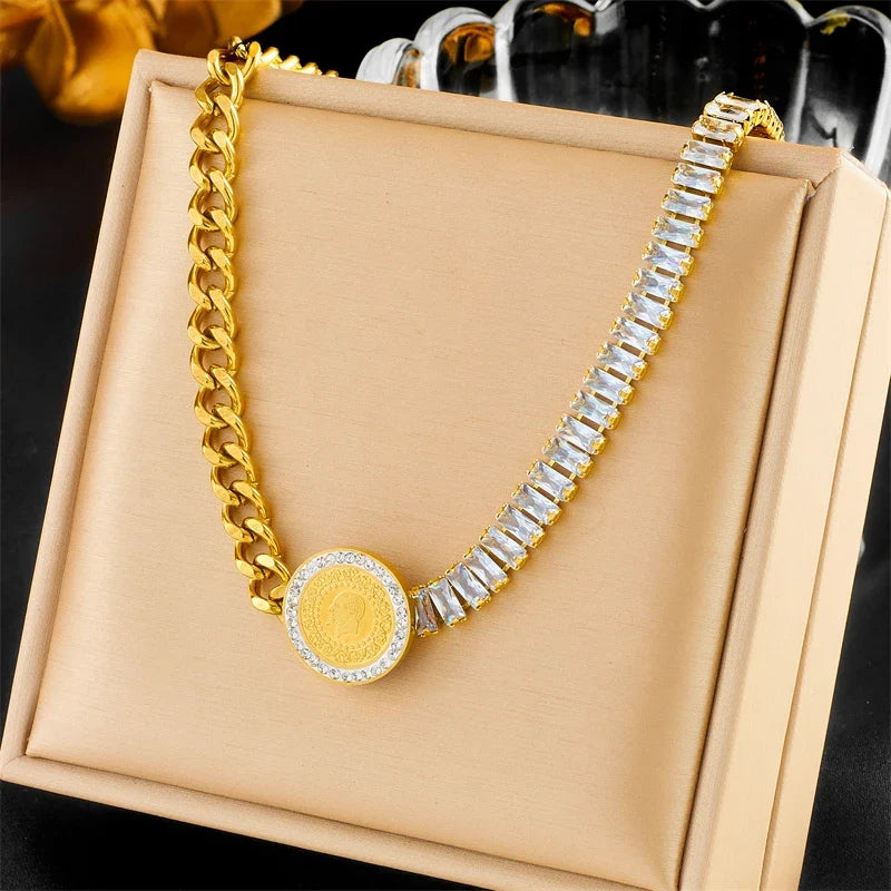 Crystal Coin Chain Necklace