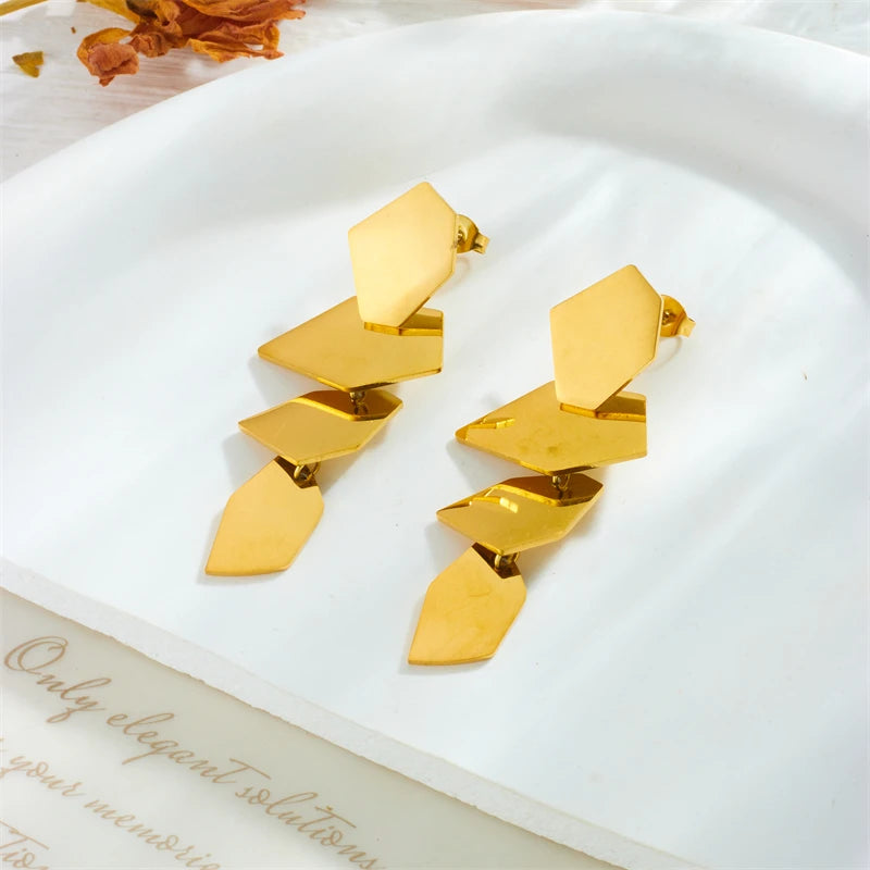Golden Facet Drop Earrings, side view