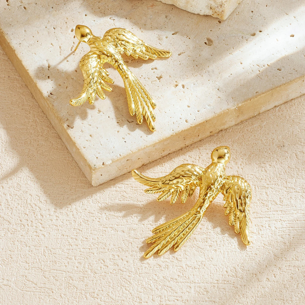 Gilded Phoenix Earrings, detail of the feathers