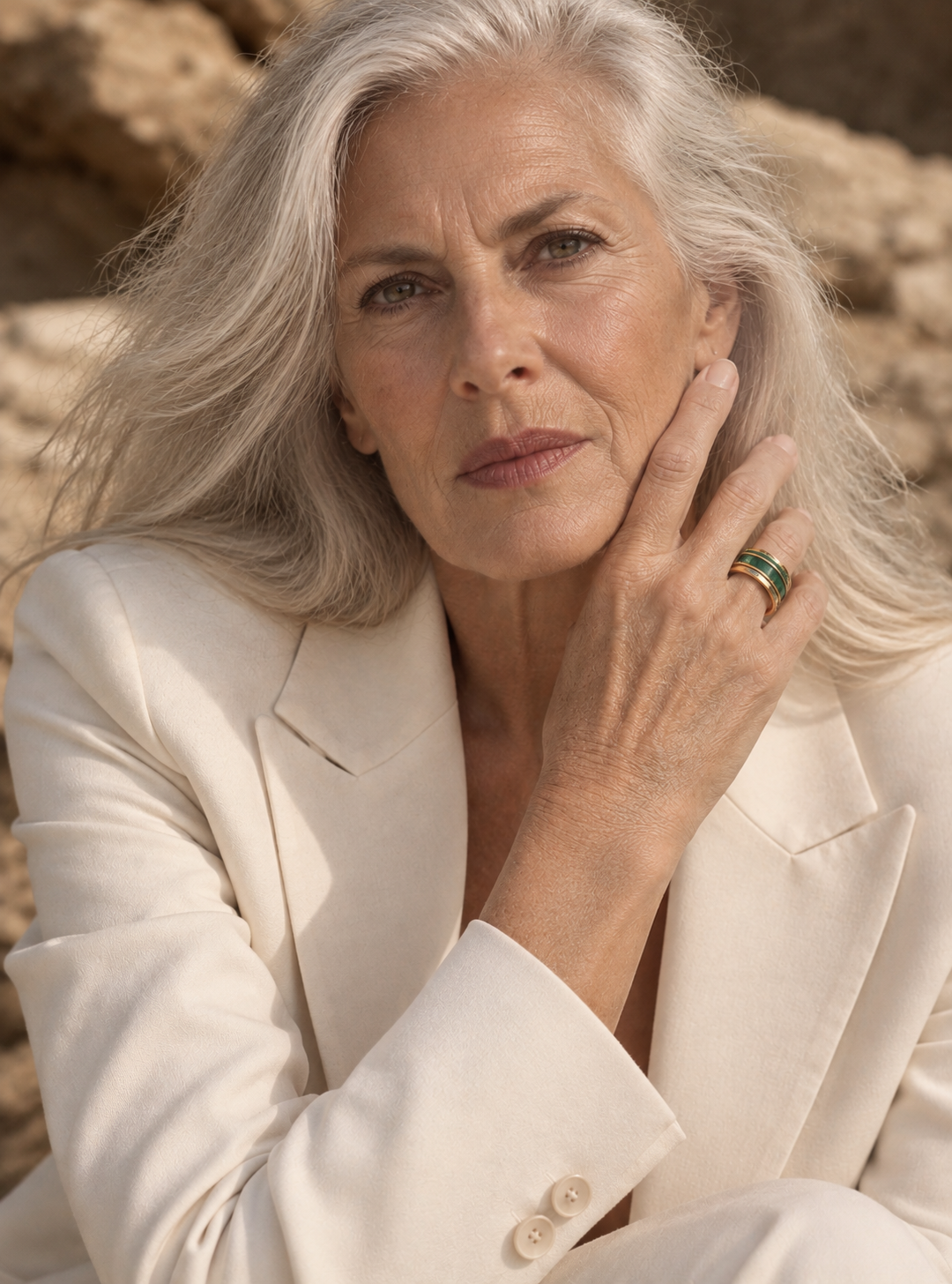 Layered Baguette Ring worn — Casa Edoarda